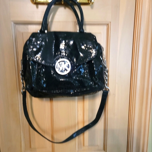 Michael Kors Fulton Black Patten python Leather Purse Handbag - Picture 1 of 12